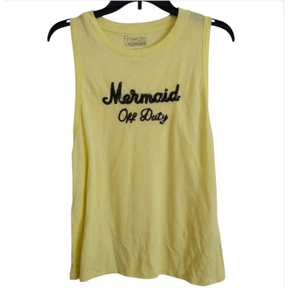 Freeze Yellow 'Mermaid Off Duty' Tank Top With Black Sequins Size Medium - Picture 1 of 7